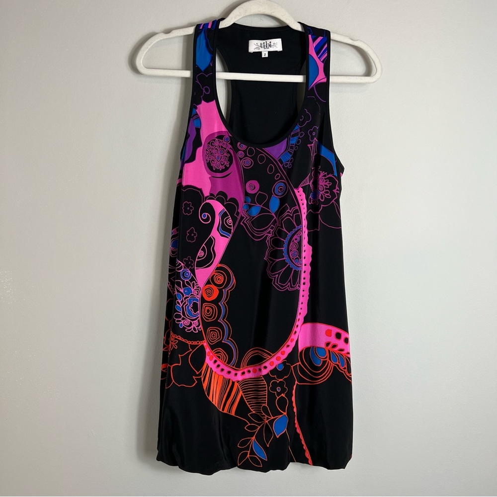 Tibi Silk Halter Sleeveless Dress-Bubble Hem-Black Pink-Size 2